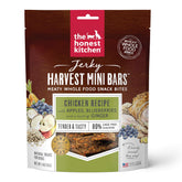 The Honest Kitchen Jerky Harvest Mini Bars bag features chicken, apples and blueberries; high-protein dog snack.