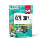 The Honest Kitchen Ocean Chews wolffish skins packaging shows a single-ingredient, high-protein treat.
