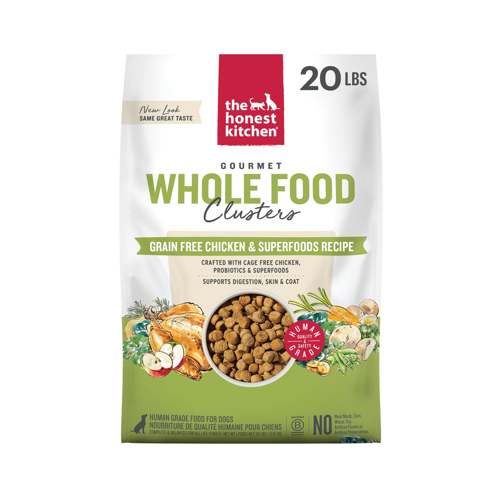 The Honest Kitchen Whole Food Clusters 20lb bag for balanced adult dog nutrition.