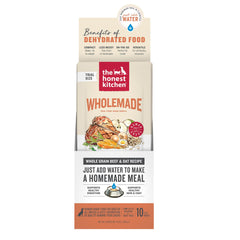 The Honest Kitchen Wholemade beef and oats ingredients for dog nutrition.