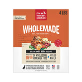 The Honest Kitchen Wholemade Beef packaging highlights human-grade ingredients for dogs.