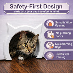 The Kitty Pass wide opening allows cats up to 21 lbs to pass safely.