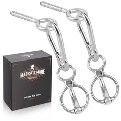 The MajesticMane horse tie ring assembly for safe tethering.