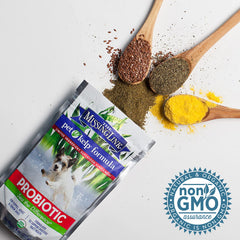 The Missing Link dog enjoying the supplement supports gut health.