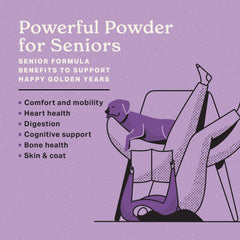 The Missing Link Senior Dog Supplement ingredient panel highlighting probiotics and nutrients for digestion and vitality