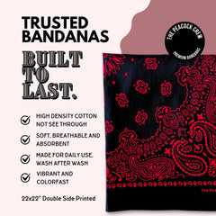 The Peacock Crew bandana worn as head scarf enables versatile styling for everyday wear.