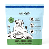 The Pets Table Beef & Berries air-dried dog food bag highlighting grain-free nutrition.