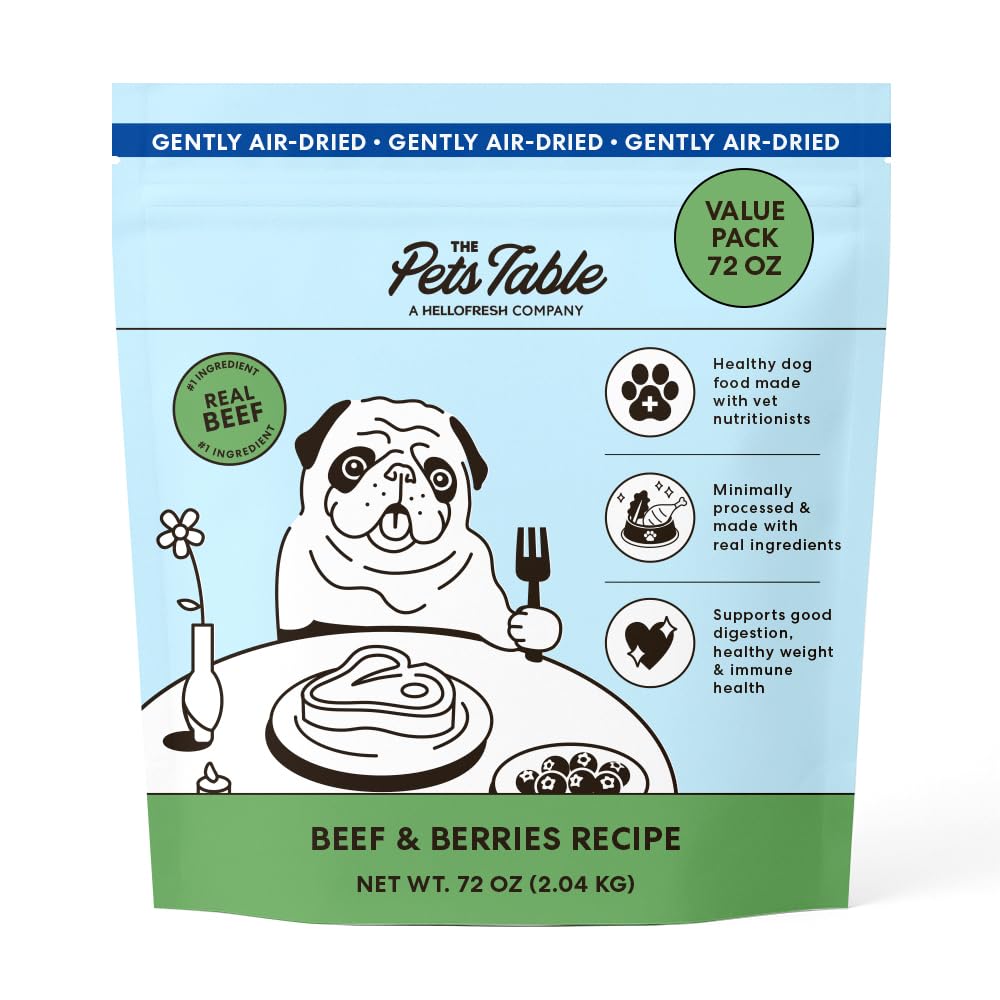 The Pets Table beef-berries air-dried dog food bag offering premium nutrition.