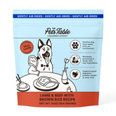 The Pets Table Lamb & Beef air-dried dog food bag showing balanced nutrition.