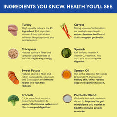 The Pets Table turkey casserole ingredients feature broccoli, chickpeas, and carrots.