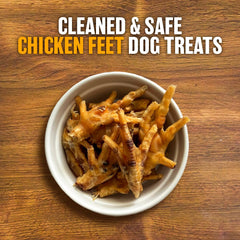 The Primal Theory single-ingredient dog chews chicken feet, emphasizing purity.