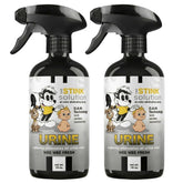 The Stink Solution urine odor eliminator spray bottle pour for easy surface deodorizing.