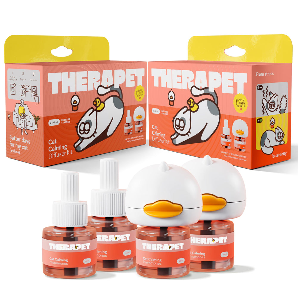 TherapetMD 2-pack diffusers in outlets delivering doubled calming coverage for multi-cat homes