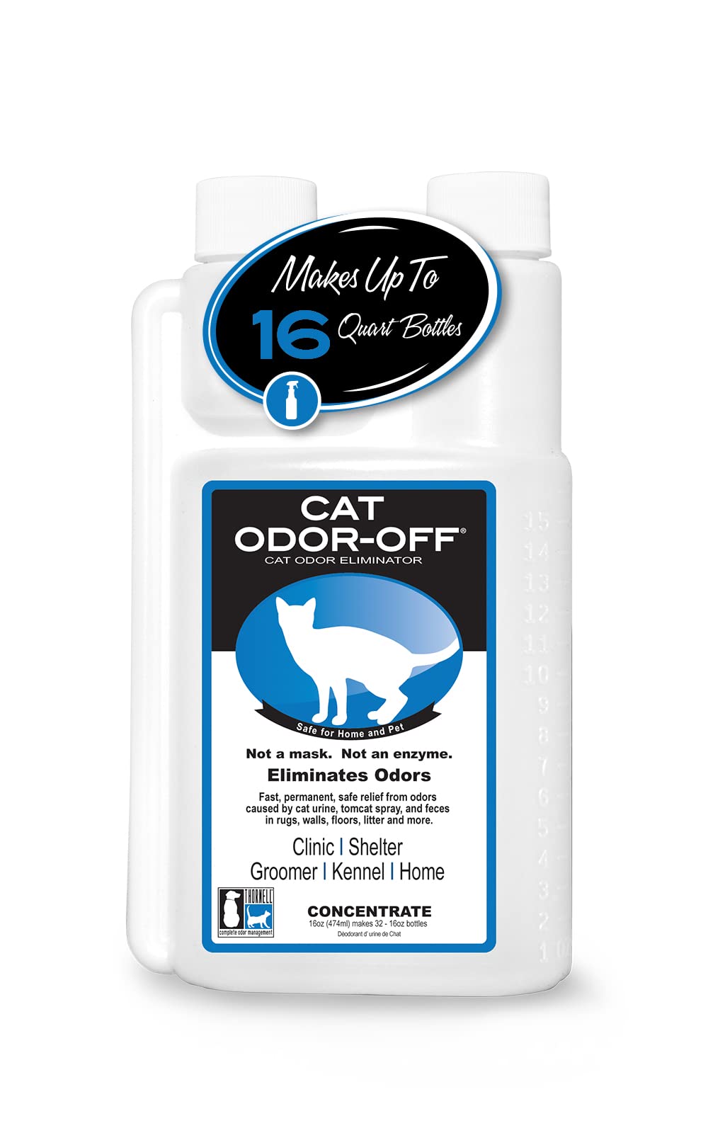 Thornell Cat Odor-Off concentrate pour treatment targets urine odors at the source.