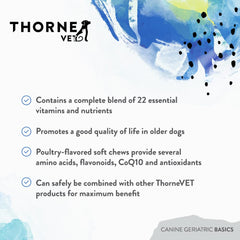 ThorneVET Canine Geriatric Basics bottle suggesting joint and cognitive support