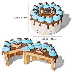 Thoughtfully hand-decorated blue icing on a mini cake