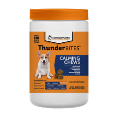 ThunderBites calming chews jar for dogs promotes a calmer mood during stress