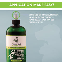 Thyme Out for Pets applied-to-skin closeup highlights soothing aloe and thyme