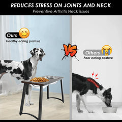Anti tip legs stabilize the Tidant elevated bowl set during meals