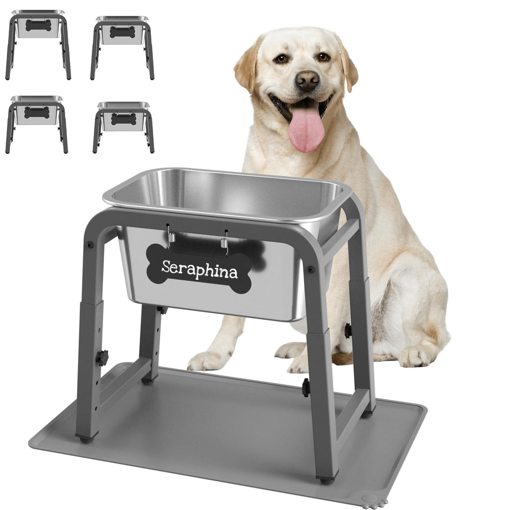 Tidant elevated water bowl with mat keeps large dogs hydrated with less mess