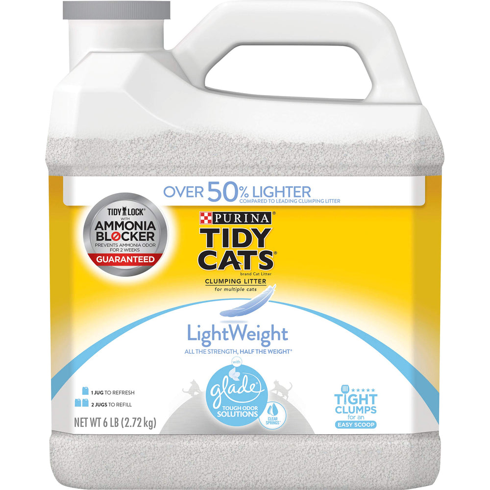 Tidy Cats lightweight 6lb jug with Glade, easy to pour and store.