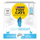 Purina Tidy Cats Lightweight with Glade Clear Springs packaging showing a lightweight box for easy carrying.