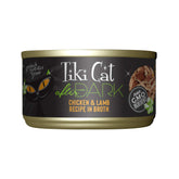 Tiki Cat After Dark can closeup shows a protein-rich chicken and lamb recipe for adult cats.