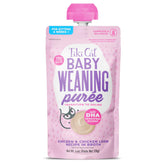Tiki Cat Baby Weaning Puree chicken pouch close-up for easy kitten feeding.