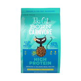 Tiki Cat Born Carnivore bag front showcases premium cat nutrition
