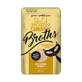 Tiki Cat Born Carnivore Broths Chicken bottle pour adds savory moisture to meals.