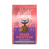 Tiki Cat Born Carnivore kibble close-up with real chicken and fish for protein-rich meals.