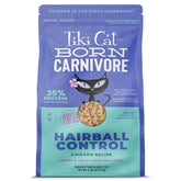 Tiki Cat Born Carnivore dry cat food bag front showing 6 lb size and chicken recipe
