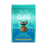 Tiki Cat Born Carnivore bag featuring herring and salmon meal for high-protein meals.