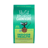Tiki Cat Born Carnivore Indoor Health bag front view for easy indoor feeding.