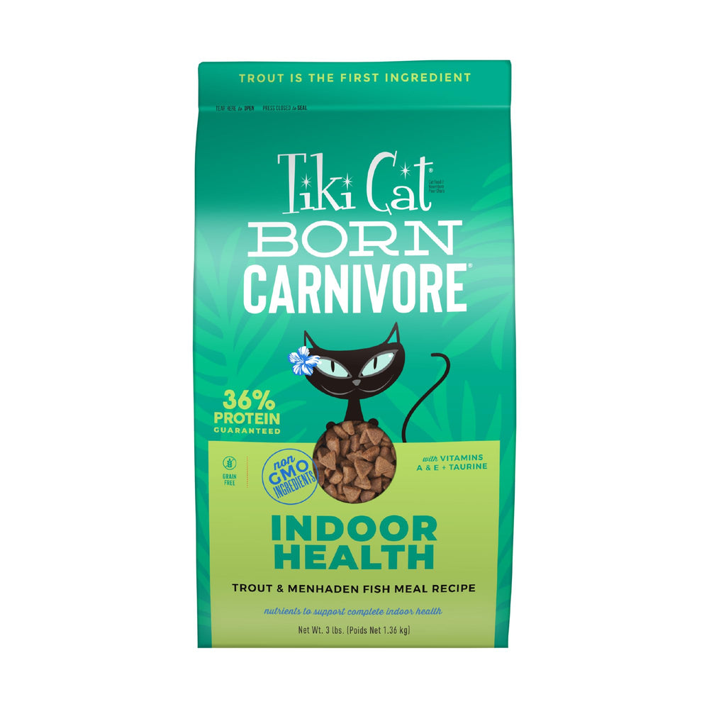 Tiki Cat Born Carnivore Indoor Health with trout-first ingredient