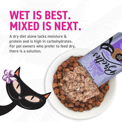 TIKI CAT broth serves as a healthy kibble complement with proteins.