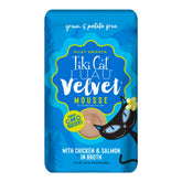 Tiki Cat Luau Velvet Mousse with chicken and salmon in broth supports hydration and flavor