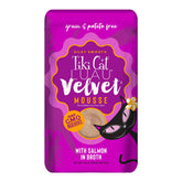 Tiki Cat Luau Velvet Mousse pouch front shows brand and nutrition features