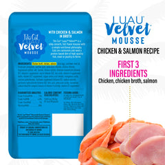 Serving pouch of Tiki Cat Luau Velvet Mousse ready to open