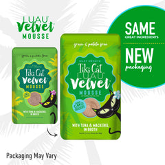Tiki Cat Luau Velvet Mousse texture close-up highlights silky, palatable experience.