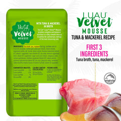 Tiki Cat Luau Velvet Mousse tuna-mackerel in broth image emphasizes real seafood first ingredients.