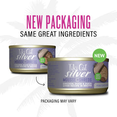 Tiki Cat Silver Comfort Shreds showing tender texture for delicate teeth
