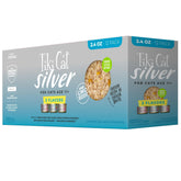 Tiki Cat Silver senior variety pack with chicken shredded for protein and moisture.