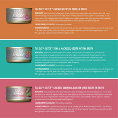 Tiki Cat Silver senior pack tuna flaked for high-protein nutrition.