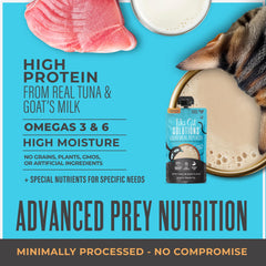 Tiki Cat Solutions tuna goat's milk — resealable pouch keeps nutrients fresh