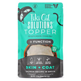 TIKI PETS Tiki Cat Solutions Skin + Coat topper with salmon in broth for moisture.