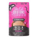 Tiki Cat Solutions Topper Fussy tuna in broth pour over kibble to boost flavor.