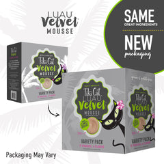 Tiki Cat Velvet Mousse chicken variety pouch highlighting real meat appeal.