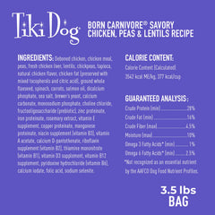 Tiki Dog Born Carnivore grain-free kibble highlighting high-protein nutrition