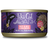 Tiki Pets After Dark Pate beef and liver can closeup showing protein-rich formula.